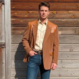 Vintage Pioneer Men's Corduroy Leather Western Jacket Size 46L Tan